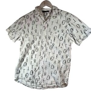 Stoic Mens White Rock Climbing Gear Print Short Sleeve Button Up Shirt Size S